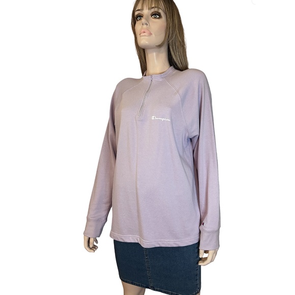 Champion Sweatshirt Top Pullover Sweater Lilac ¼ Zip Front Long Sleeve Branded - Picture 2 of 11